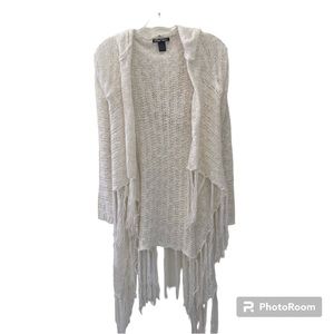 Planet Gold Ivory Knit Sweater Hooded Cardigan Sweater With Fringe Size …